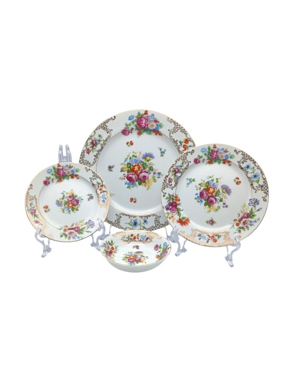 Kongo China Romance 4 Pc Place Setting Hand Painted Floral Dresden Style Japan